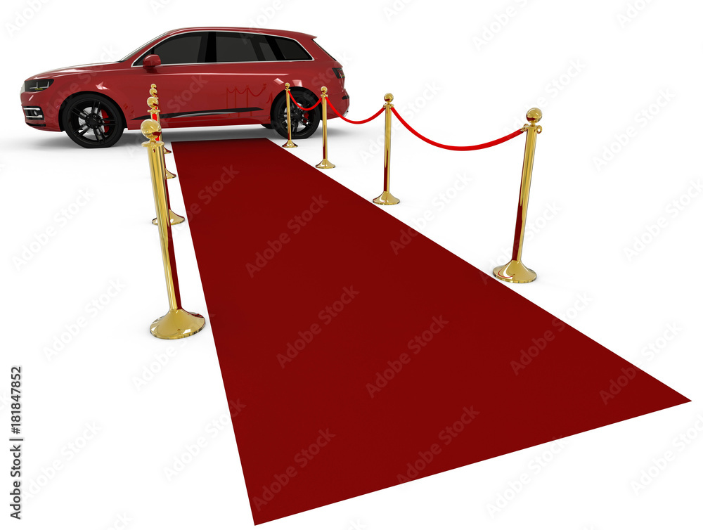 Poster waiting limousine / 3d render image representing a high class limousine with a open door waiting at 