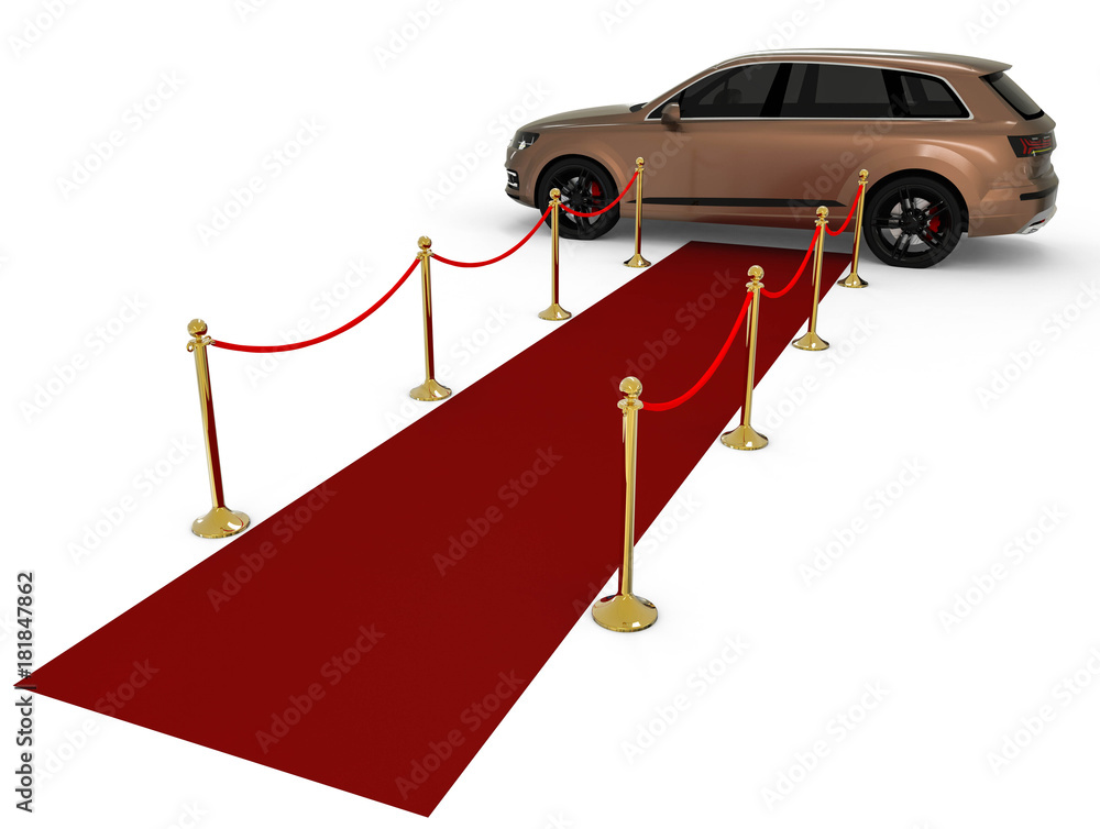 Poster waiting limousine / 3d render image representing a high class limousine with a open door waiting at 