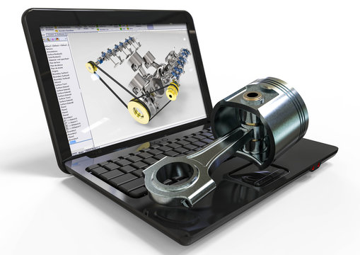 Engine development  / 3D render image representing engine development 