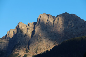 Mountain massif at sunset light.