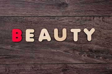 Beauty word from wooden letters