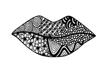 Lips with decorative pattern in zentangle style