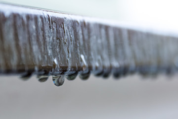 Single Water Droplet Dripping from Edge with Depth of Field from Others