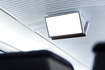 Public Transportation Interior Advertisement Screen Small Mockup Ceiling Hanging Electronic Computer Blank White