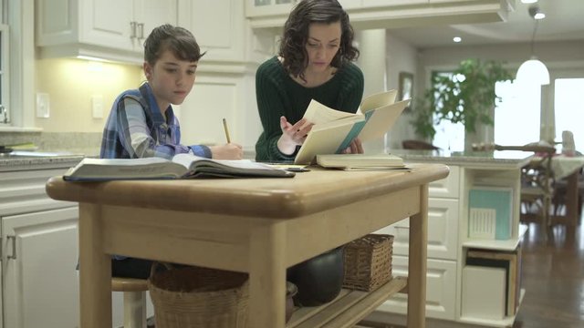 Mother helping her daughter with homework