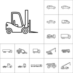 line forklift icon on white background, vehicle set