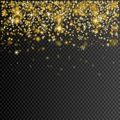 eps 10 vector falling golden glitter confetti isolated on transparent background. Editable graphic effect layer for greeting cards, web, print, design. Merry Christmas and Happy New Year card design