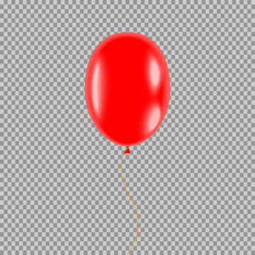 eps 10 vector balloon isolated on transparent background. Red 3d air balloon filled with helium hanging in the air. Graphic clip art object for web, print, design. Creative tool for holidays, events