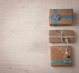 Fototapeta premium Holiday card with handcraft gift boxes