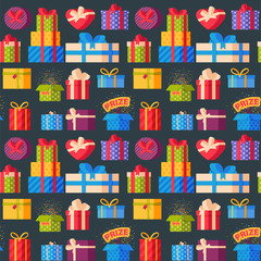 Gift boxes pack composition event greeting object birthday seamless pattern background vector illustration.