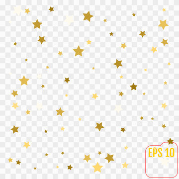 Gold glitter Confetti stars background. Scatter on top made of gold glittering confetti stars. Vector illustration.