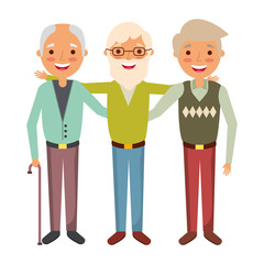group the three old men embraced happy people vector illustration