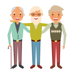 group the three old men embraced happy people vector illustration