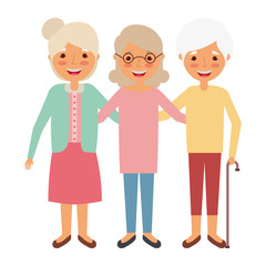 cute group the grandmothers women character hugging together vector illustration