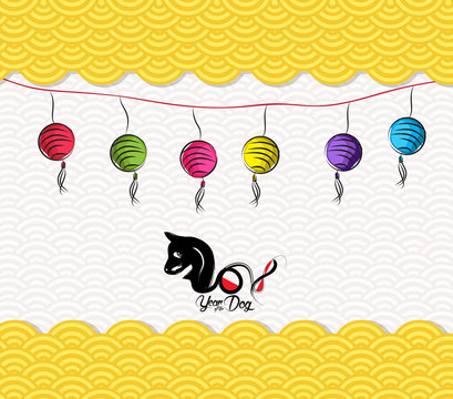 Chinese new year 2018 lantern pattern background. Year of the dog
