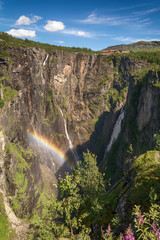 Voringsfossen waterfall canyon valley in Hardangervidda, Norway