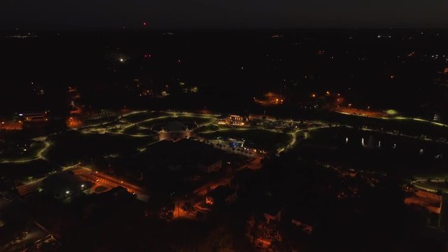 Aerial drone video Cascades Park at night