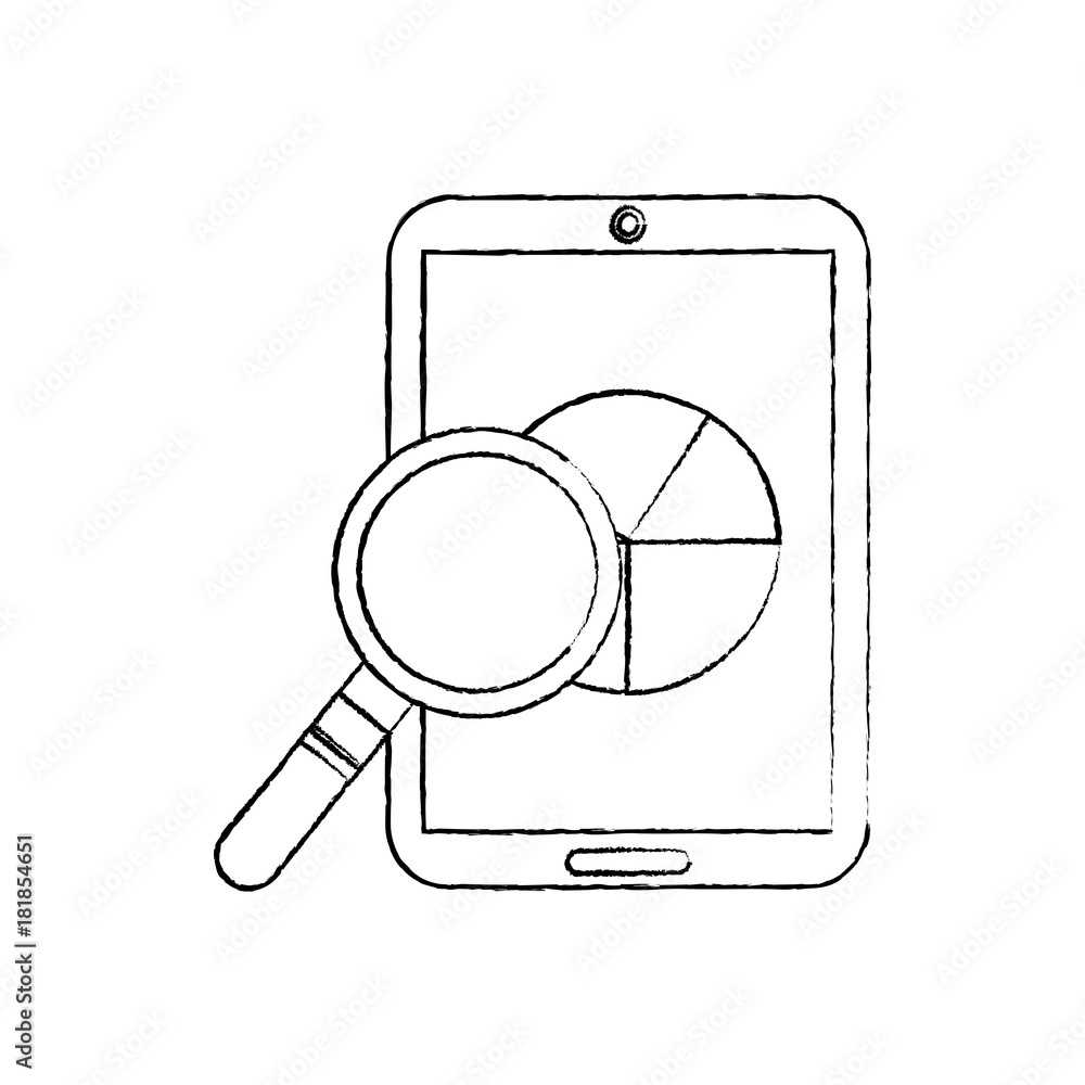 Poster pie graph chart on cellphone screen icon image vector illustration design