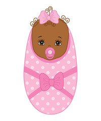 Vector Cute African American Baby Girl with Soother