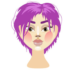 illustration of the head of the girl in the purple wig