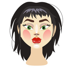 illustrated girl in brunette wig