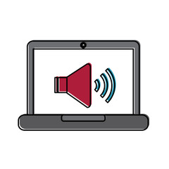 laptop computer with speaker on screen  icon image vector illustration design 