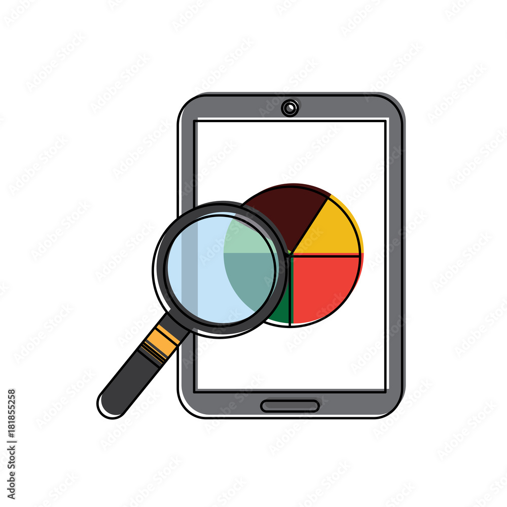 Poster pie graph chart on cellphone screen icon image vector illustration design
