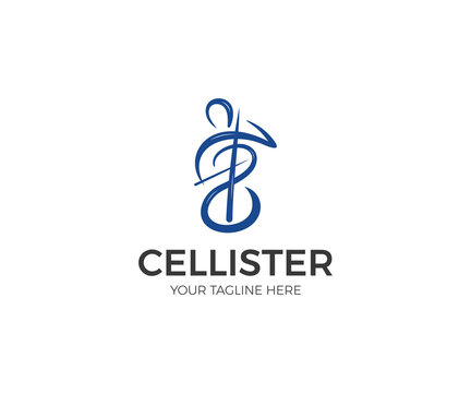 Cellist Logo Template. Cello Line Vector Design. Simple Music Illustration