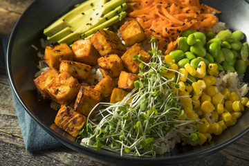 Healthy Organic Tofu and Rice Buddha Bowl