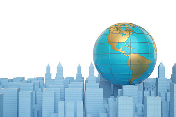 Globe on city.3D illustration.