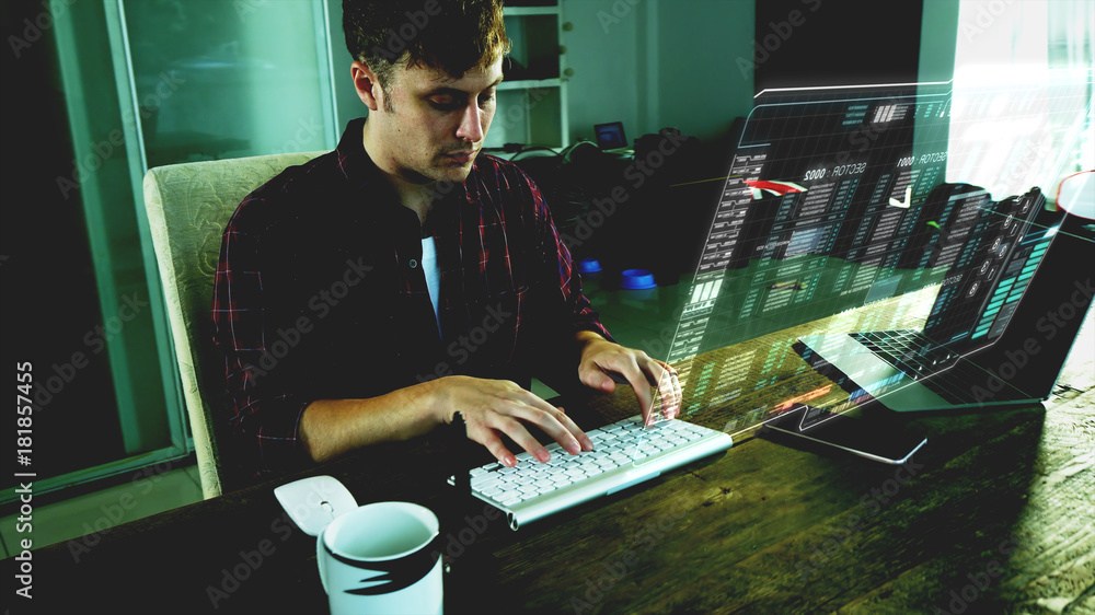 Fototapete A programer hacker trying to breached the computer security by using algorithm source code to exploit weakness in password security