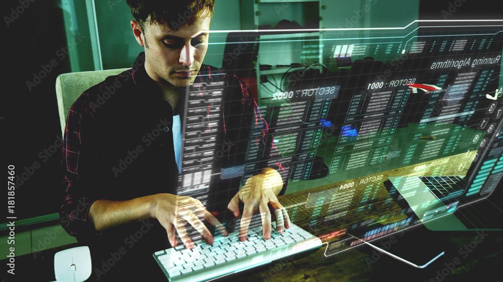 Fototapete A programer hacker trying to breached the computer security by using algorithm source code to exploit weakness in password security