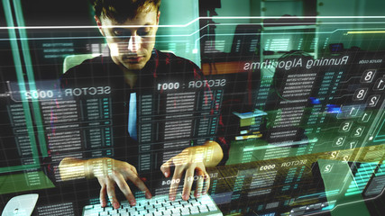 A programer hacker trying to breached the computer security by using algorithm source code to...