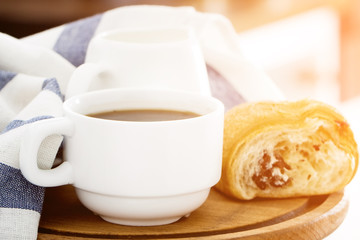 Morning coffee on the kitchen background