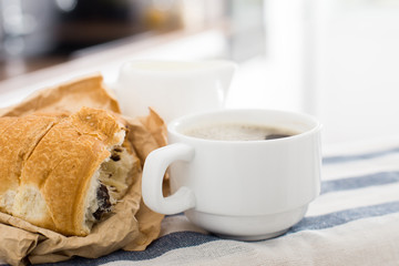 Morning coffee on the kitchen background