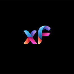 Initial lowercase letter xf, curve rounded logo, gradient vibrant colorful glossy colors on black background