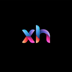 Initial lowercase letter xh, curve rounded logo, gradient vibrant colorful glossy colors on black background