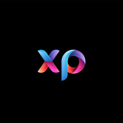 Initial lowercase letter xp, curve rounded logo, gradient vibrant colorful glossy colors on black background