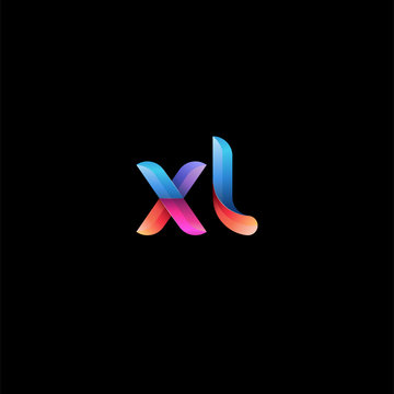 Initial lowercase letter xl, curve rounded logo, gradient vibrant colorful glossy colors on black background