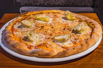 Very tasty pizza in a cafe restaurant