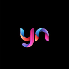 Initial lowercase letter yn, curve rounded logo, gradient vibrant colorful glossy colors on black background - obrazy, fototapety, plakaty