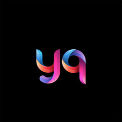 Initial lowercase letter yq, curve rounded logo, gradient vibrant colorful glossy colors on black background