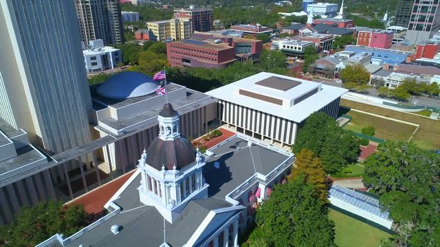 Aerial pull out shot Florida State Capitol Building 4k 60p