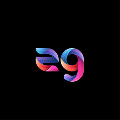 Initial lowercase letter zg, curve rounded logo, gradient vibrant colorful glossy colors on black background