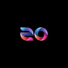 Initial lowercase letter zo, curve rounded logo, gradient vibrant colorful glossy colors on black background