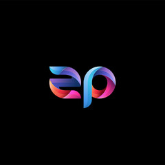 Initial lowercase letter zp, curve rounded logo, gradient vibrant colorful glossy colors on black background