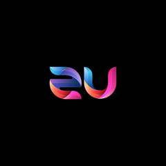 Initial lowercase letter zu, curve rounded logo, gradient vibrant colorful glossy colors on black background