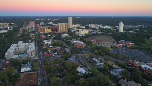 Aerial Tallahassee Downtown at twilight 4k 60p