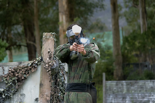 A Paintball Gun Being Fired 