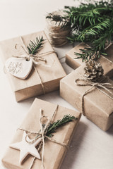 Christmas presents on white background.